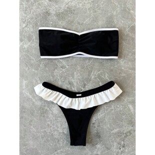 Women's Strapless Swimsuit 2-piece Suit Solid Color Patchwor