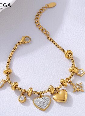 316L Stainless Steel Heart Charm Bracelets For Women 18k Gol