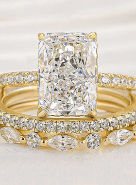 S925 Sterling Silver Super Flash Ice Cut Zircon Ring Set Hig