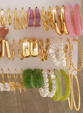 Trendy Colorful Earrings Set For Women Girls Green Resin Pea