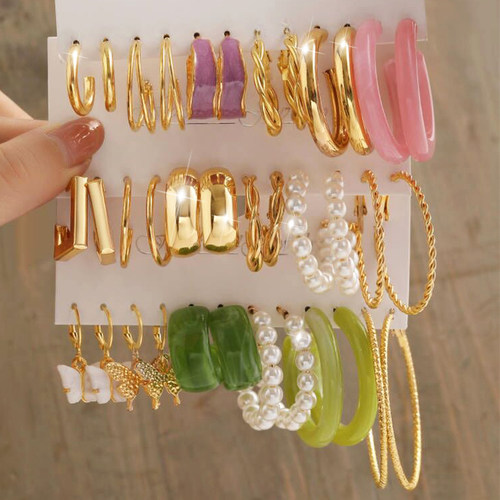 Trendy Colorful Earrings Set For Women Girls Green Resin Pea
