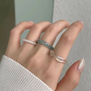 3Pcs/set Colorful Resin Rings For Women Girls Vintage Simple