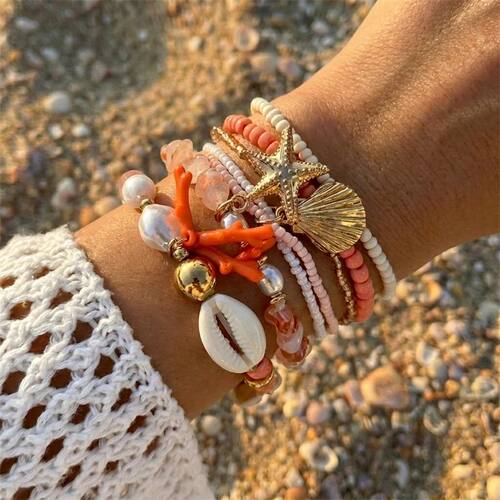 Cute Coral Starfish Shell Multi-Layer Bracelet for Women Oce