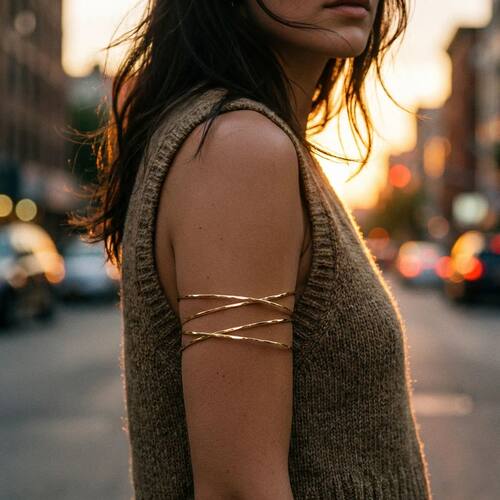 Boho Gold Color Upper Arm Cuff for Women Simple Multilayer W