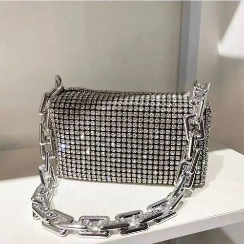 Allover Rhinestone Bucket Bag, Glitter Chain Prom Purse, Wom