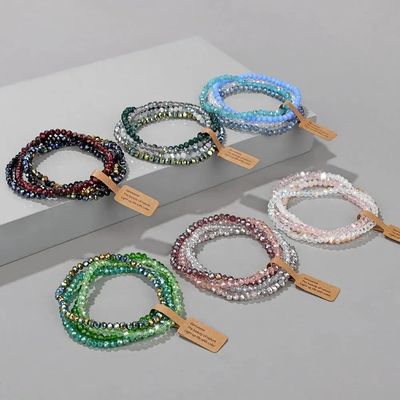 4 Pieces Set Faceted Glass Beads Stretch Bracelet AB Effecte