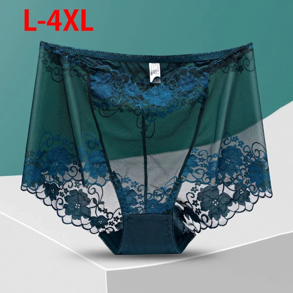 Large Size High Waist Panties Women Underwear Sexy Lace Tran图片