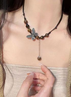 Ethnic style butterfly necklace, niche long sweater chain