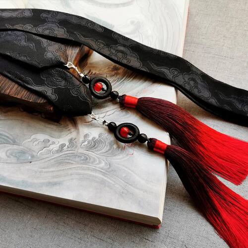 Chinese Ancient Style Headwear Black Red Hair Rope Unisex Wh
