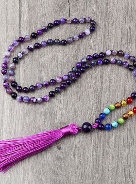 108 Mala BeadsPurple Necklaces Reiki 7 Chakra Natural Stone