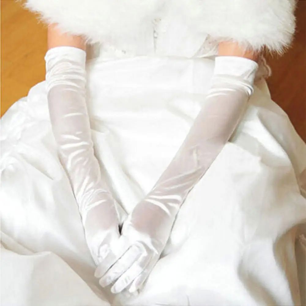 1 Pair Women's Evening Party Formal Gloves Solid Color Satin