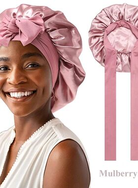 100% Mulberry Silk Sleep Bonnet for Women Curly Hair Satin C