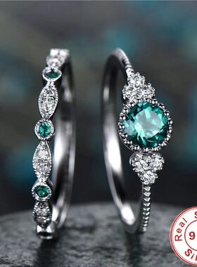 925 Sterling Silver Ring Set with Emerald Zircon Crystals fo