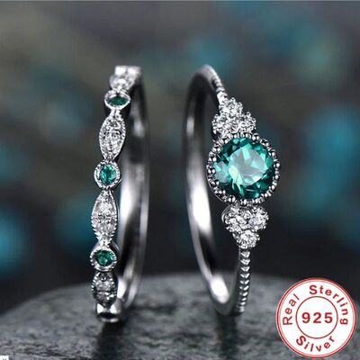 925 Sterling Silver Ring Set with Emerald Zircon Crystals fo