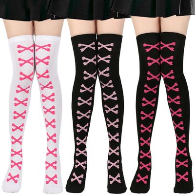 Womens Bone Thigh High Stockings Ladies Halloween Girls Blac