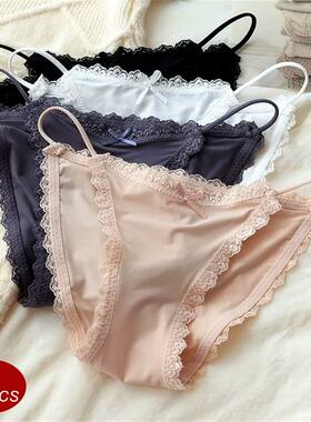 3pcs Strap Ice Silk Underwear Women Sexy Thin Breathable Lac