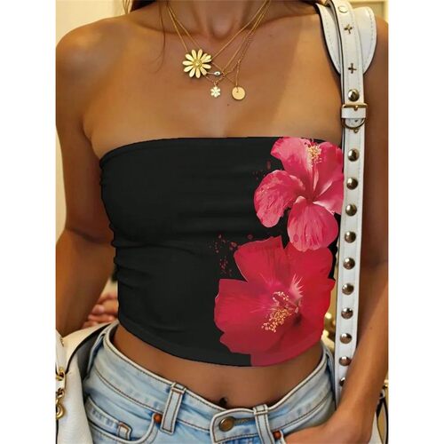 Women's Floral Printed Tube Top Summer Sexy Off the Shoulder