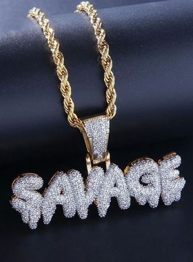 Bling Iced Out Savage Pendant Cubic Zirconia Letter Necklace