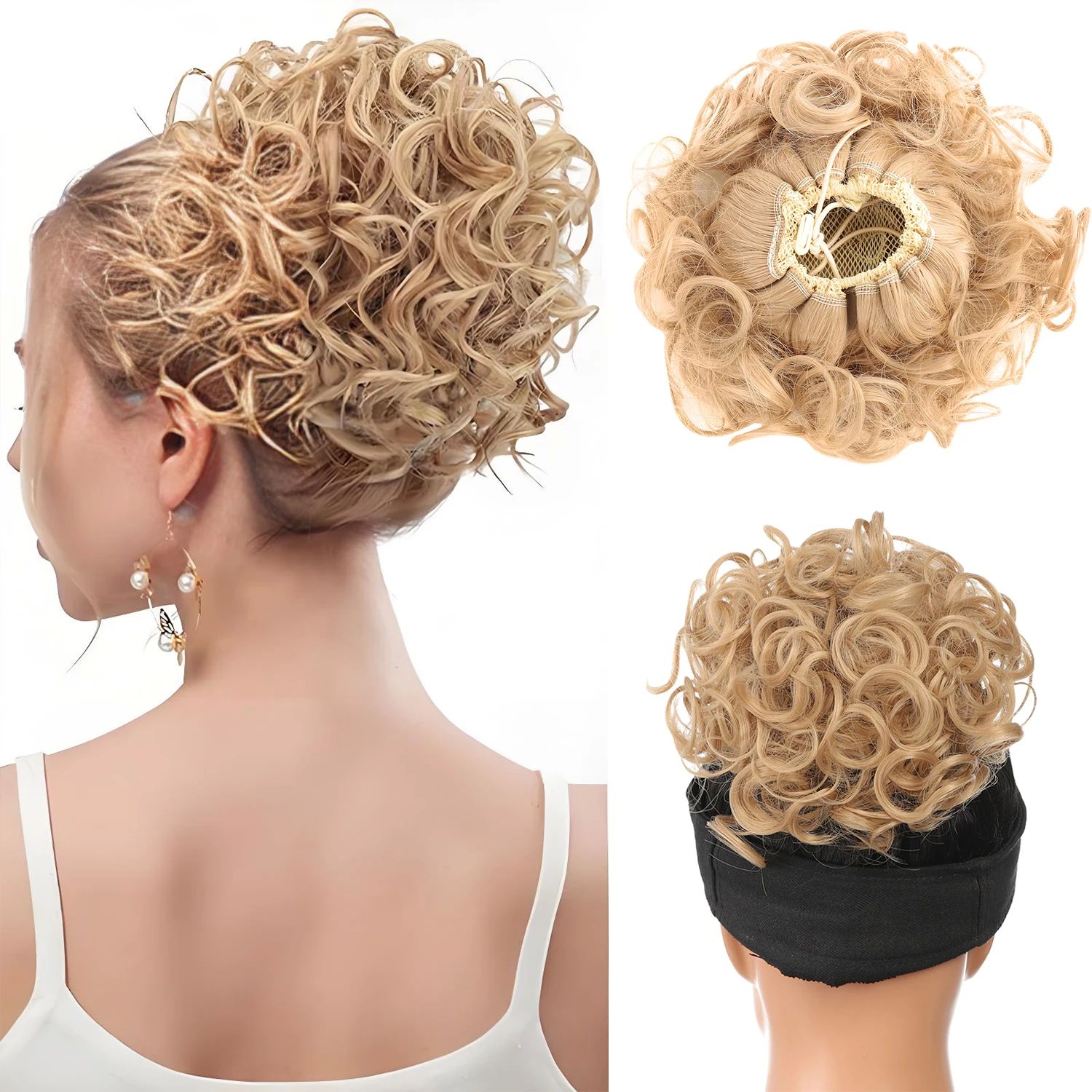 Synthetic Fiber Messy Bun Short Curly Ponytail Extension - E
