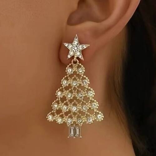 NewSweet Temperament Gold Color Christmas Tree Pendant Earri