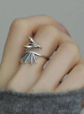 925 Silve Wing Dragon Punk Ring for Women Girl Party Gift  R