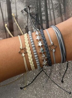 7pcs Bohemian Star Beads Handmade Blue Bracelet Set Holiday