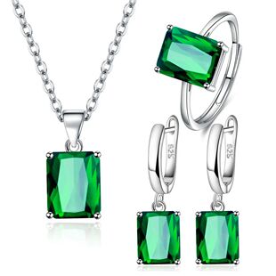 925 Sterling Silver Ring Earrings Necklace For Women Rectang