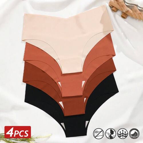 4PC Women Seamless Briefs Sexy V-Waist Underwear 10 Solid Co