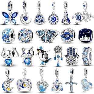Charm Silver 925 Beads Blue Series Fit Bracelet Charms DIY O