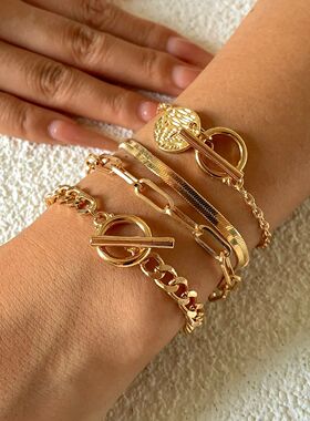 Punk Cuban Link Chain Coin Pendant Bracelet for Women on Han