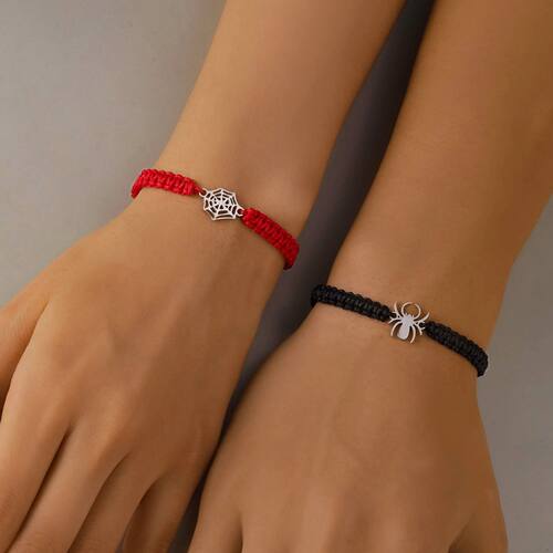 2Pcs/Set Handmade Braided Rope Spider Web Couple Bracelet Fo