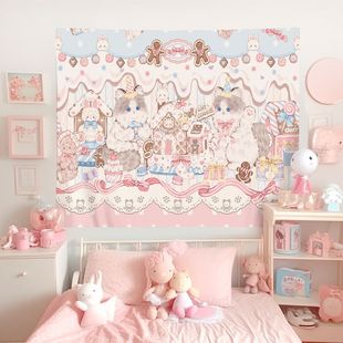 新款 饰布 原创洛丽塔少女心挂布卧室背景布Lolita墙布挂毯布床头装