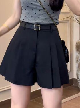 黑色西装短裤女夏季2026新款小个子高腰显瘦薄款a字外穿阔腿裤裙