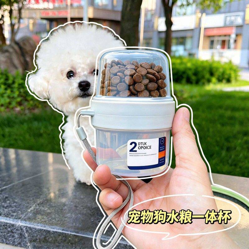 狗狗外出水杯二合一便携式户外宠物喂水器新款双层狗粮密封储存盒
