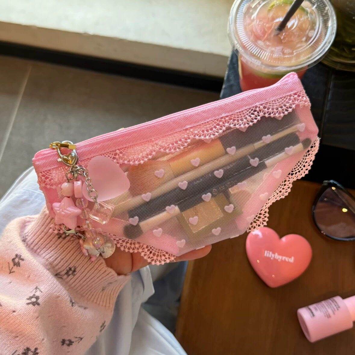 日系可爱蕾丝内裤化妆包少女心波点便携洗漱包口红外出便携收纳袋