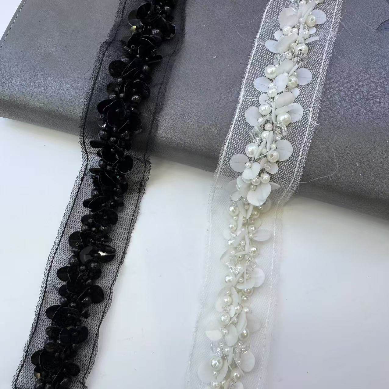 网纱珍珠珠管亮片花边手工钉珠织带服装衣边腰围装饰辅料饰品配