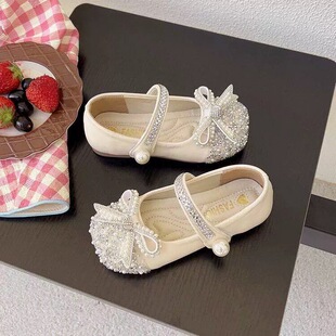 女童水晶公主鞋春季新款儿童小皮鞋爱莎亮晶晶配礼服鞋子演出单鞋