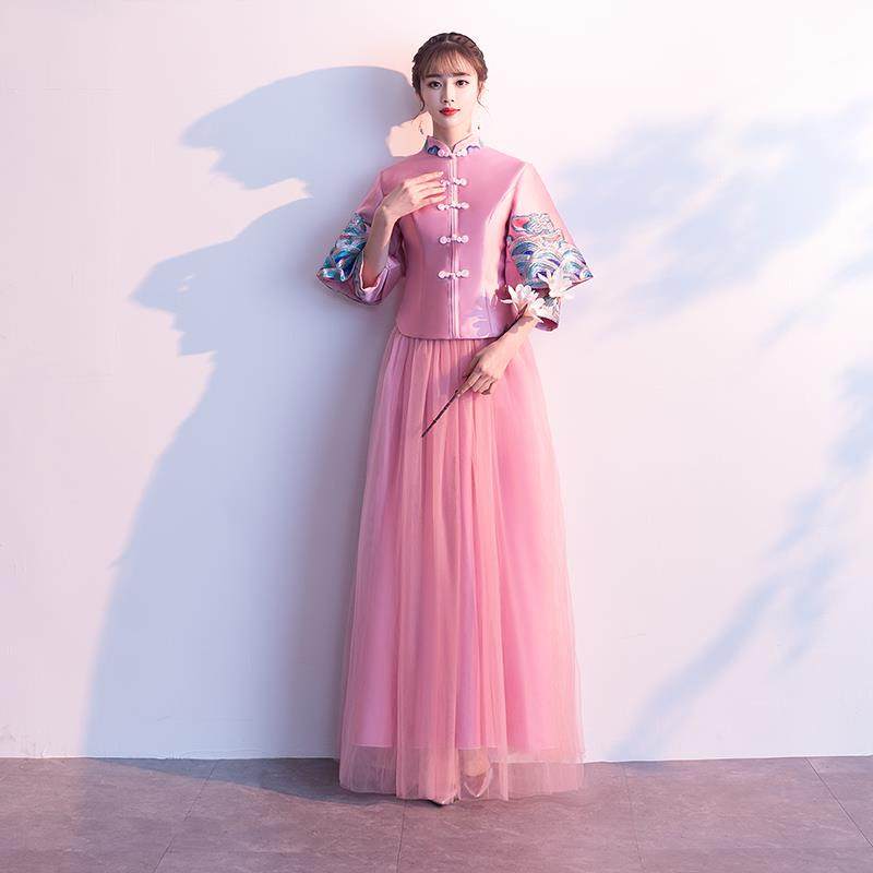 中式伴娘服长款2019新款秋冬季姐妹团立领结婚礼服裙中国风显廋女|msdalam kategori Butik wanita / wanita, perkahwinan/Cheongsam/pakaian, pakaian/malam - dari Buy2taobao.com untuk memberikan perkhidmatan ejen Taobao profesional membeli