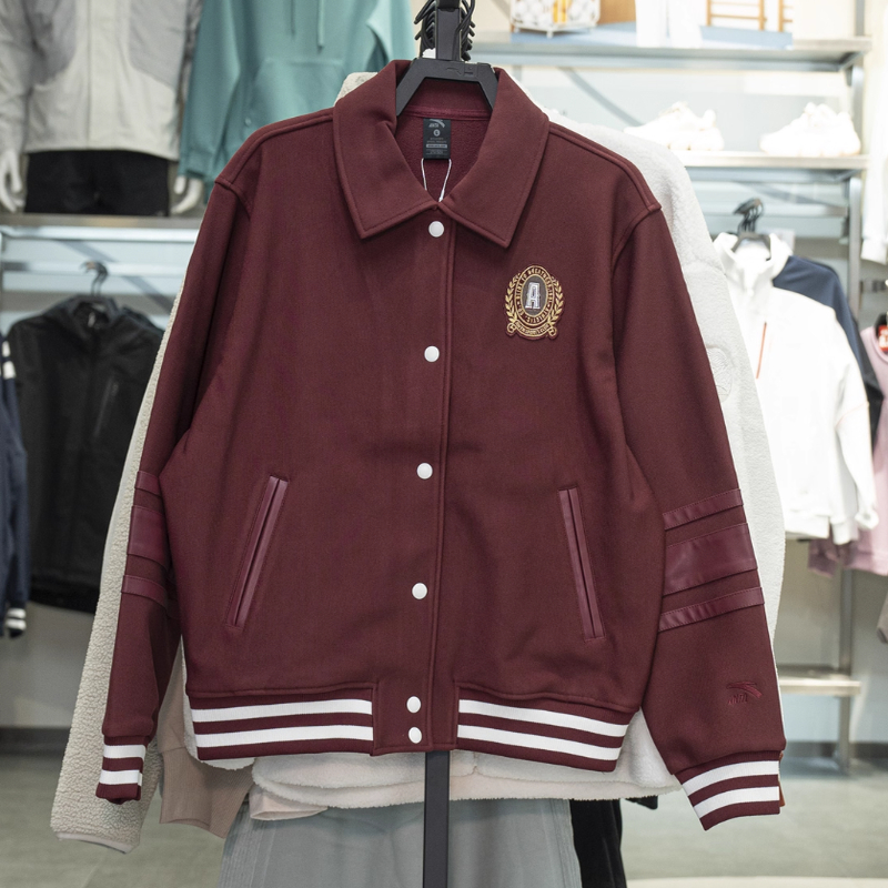 安踏正品女美式加厚针织上衣2025冬新款潮学院风棒球服162548709N