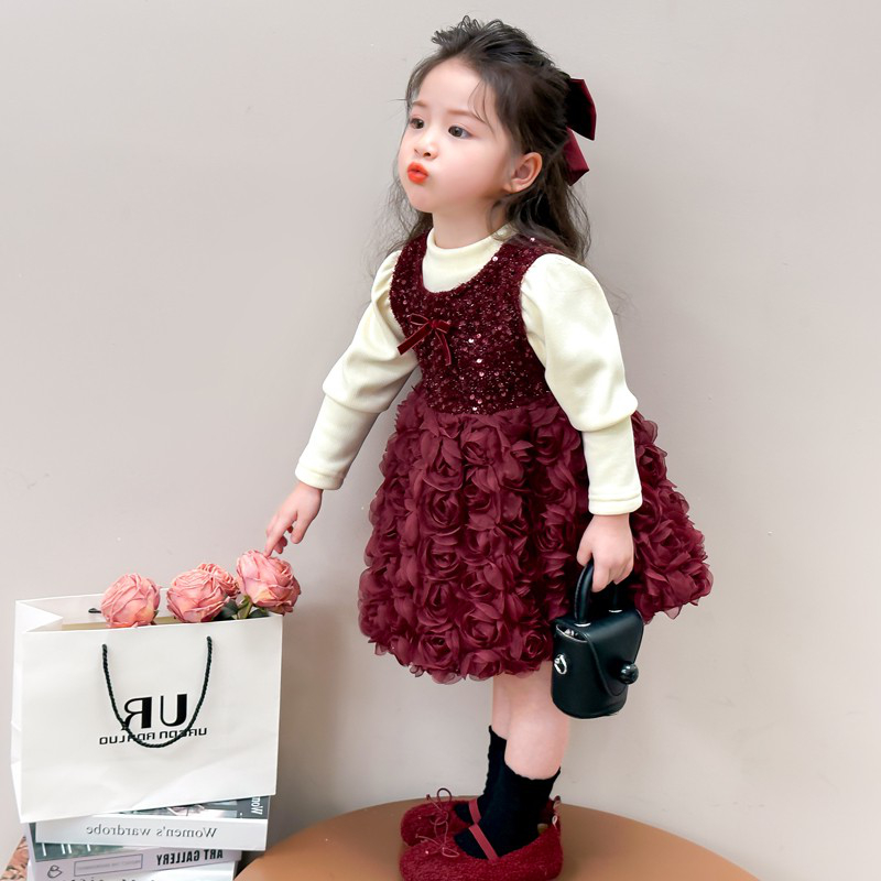 女童连衣裙加绒冬季2025新款小女孩洋气背心裙两件套宝宝新年裙子