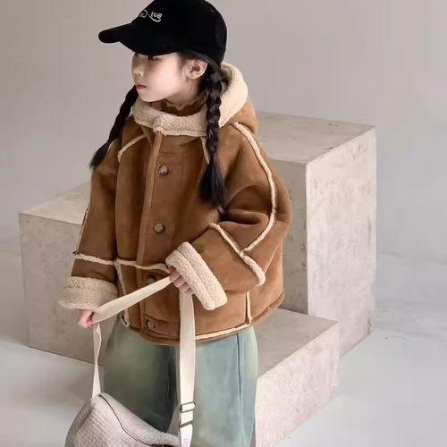 秋冬款女童加绒加厚皮毛一体