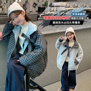 女童棉服2025新款儿童双面穿洋气时髦夹棉外套大童冬季轻薄款棉衣