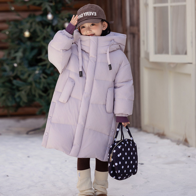 2025新款童装女童羽绒服儿童宝宝中长款中大童冬季加厚连帽针织袖