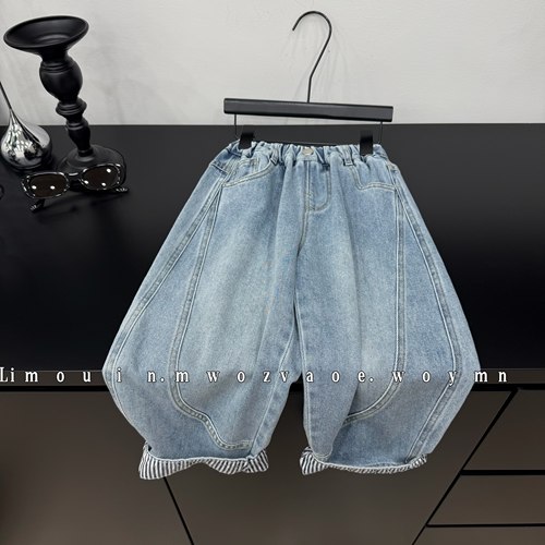 【春上新 条纹撞色】儿童牛仔裤春秋2026新款个性脚口条纹撞色