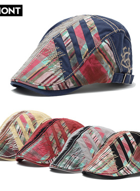 JAMONT帽子男女士春夏纯棉鸭舌帽做旧复古贝雷帽格子时尚前进帽潮