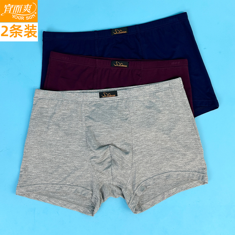 2条装宜而爽内裤柔软莫代尔夏季薄款爽滑修身透气男士中腰平角裤