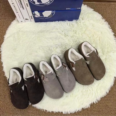 BK钢印勃肯鞋女包头半拖外穿软木底全牛皮懒人鞋软底拖鞋真皮百搭