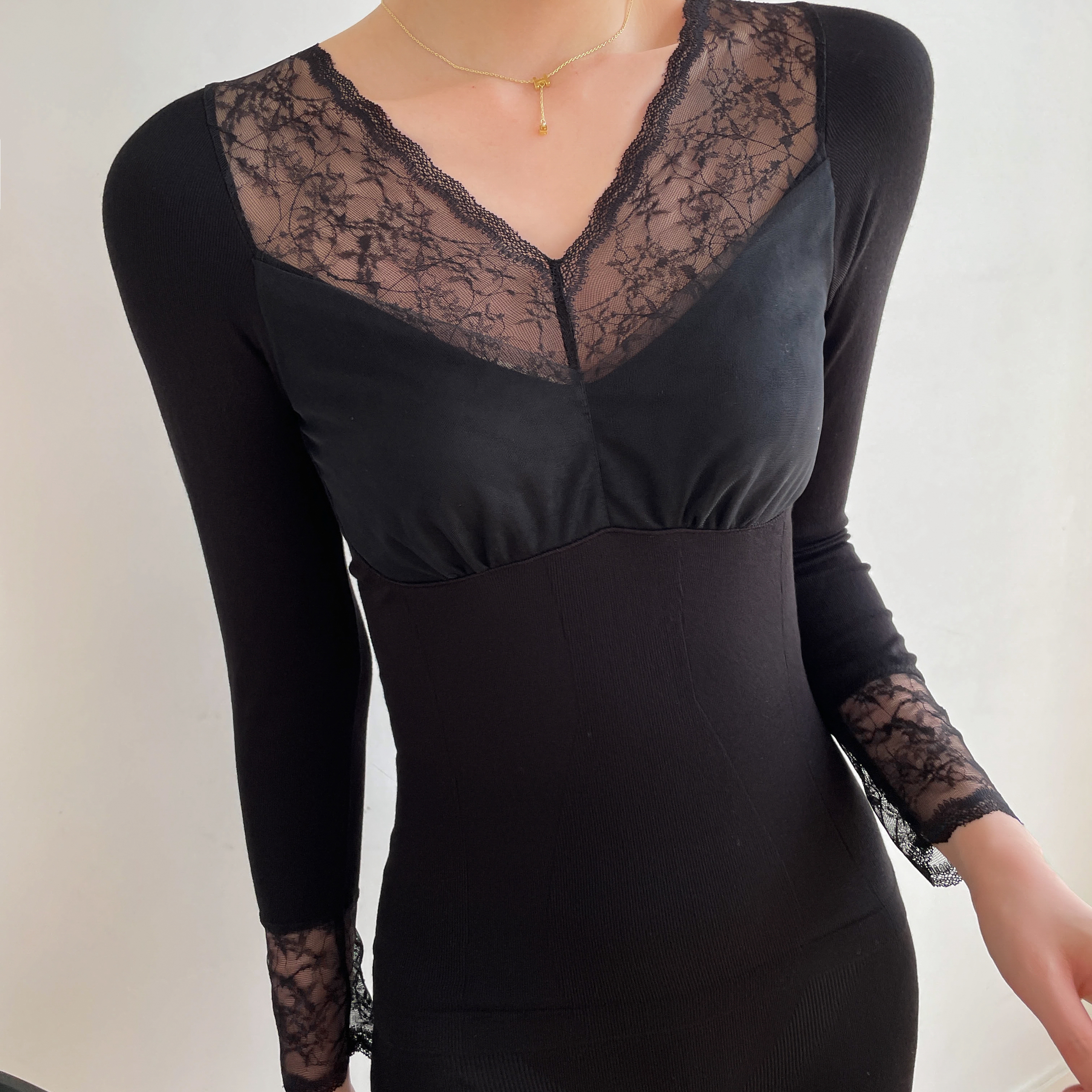 冬发热保暖蕾丝边V领美体单件上衣带胸垫20065不带胸垫秋衣80027