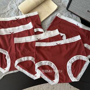 女R079小兰裙 短裤 本命年红内裤 女莫代尔棉中腰红色海棠红三角内裤