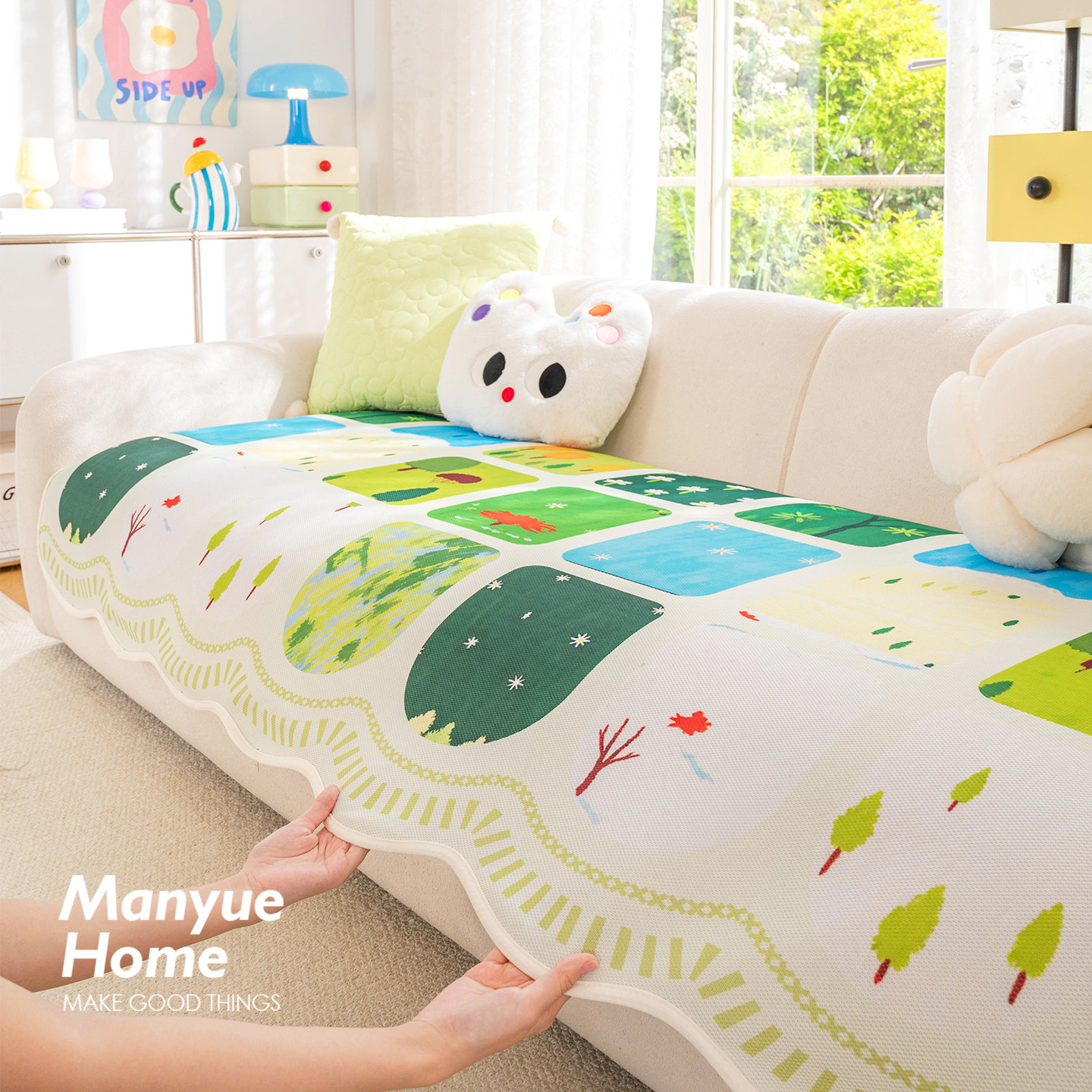 蔓越家 ins风多巴胺夏凉冰丝沙发垫凉感丝沙发套罩靠背巾凉席坐垫